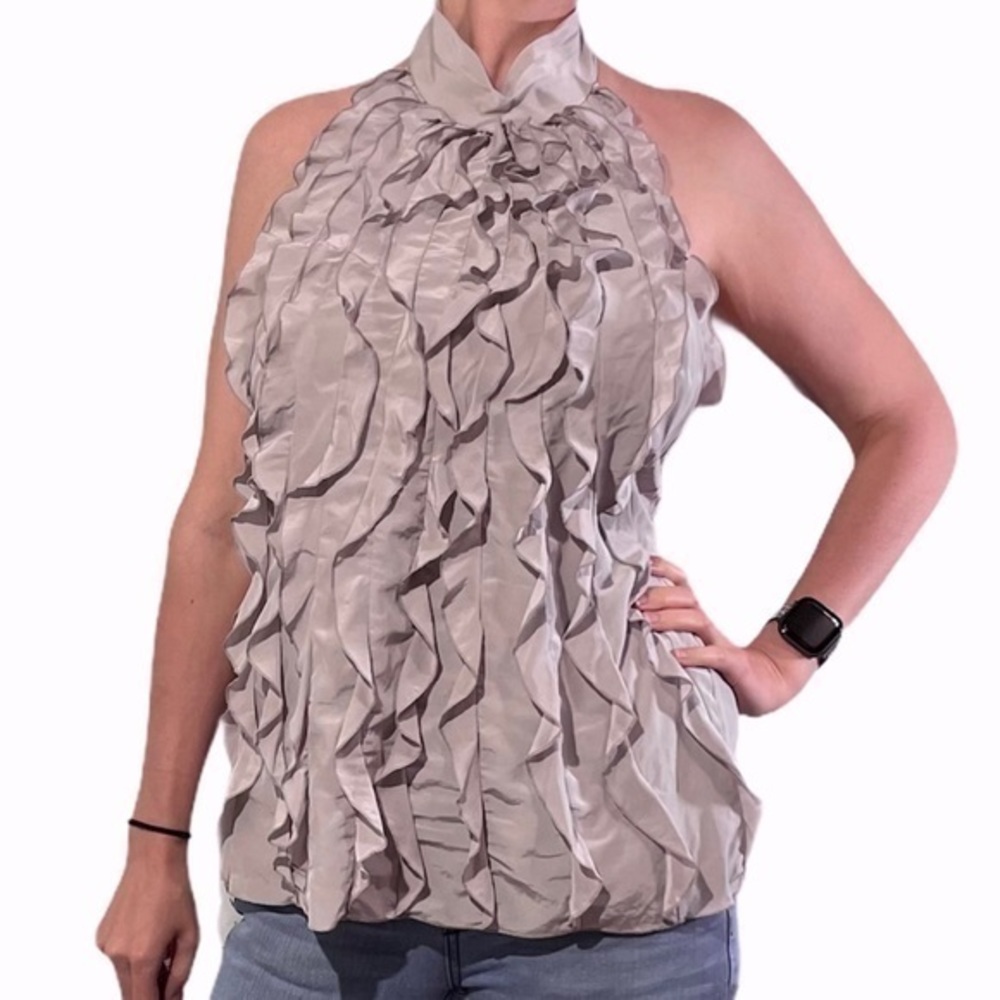 BCBG Mauve Ruffle Front Sleeveless Blouse Small